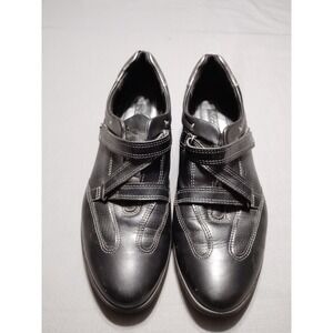 ECCO Comfort Black Leather Hook & Loop Straps Sneaker Resort Preppy Women 11/42*